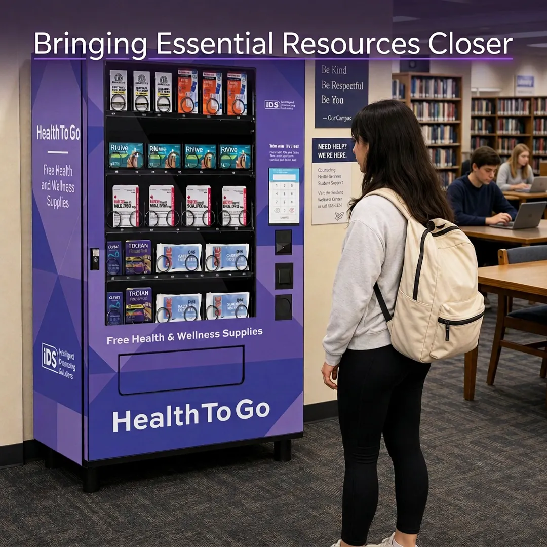 Community member using an IDS high-capacity vending machine outside a library