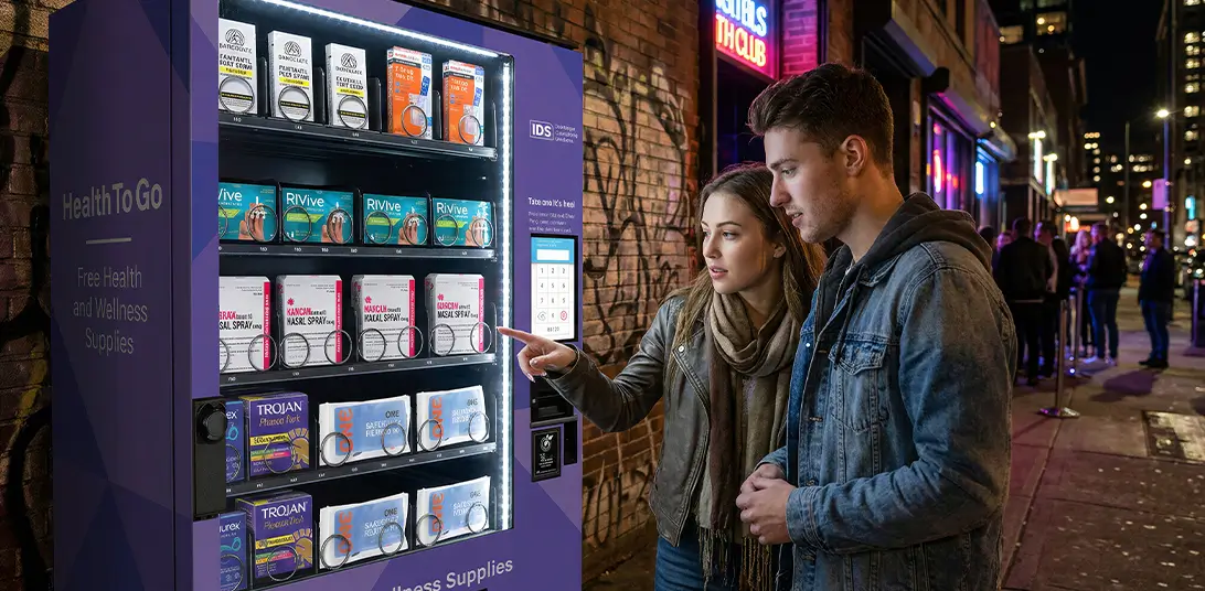 Outdoor harm reduction vending machine