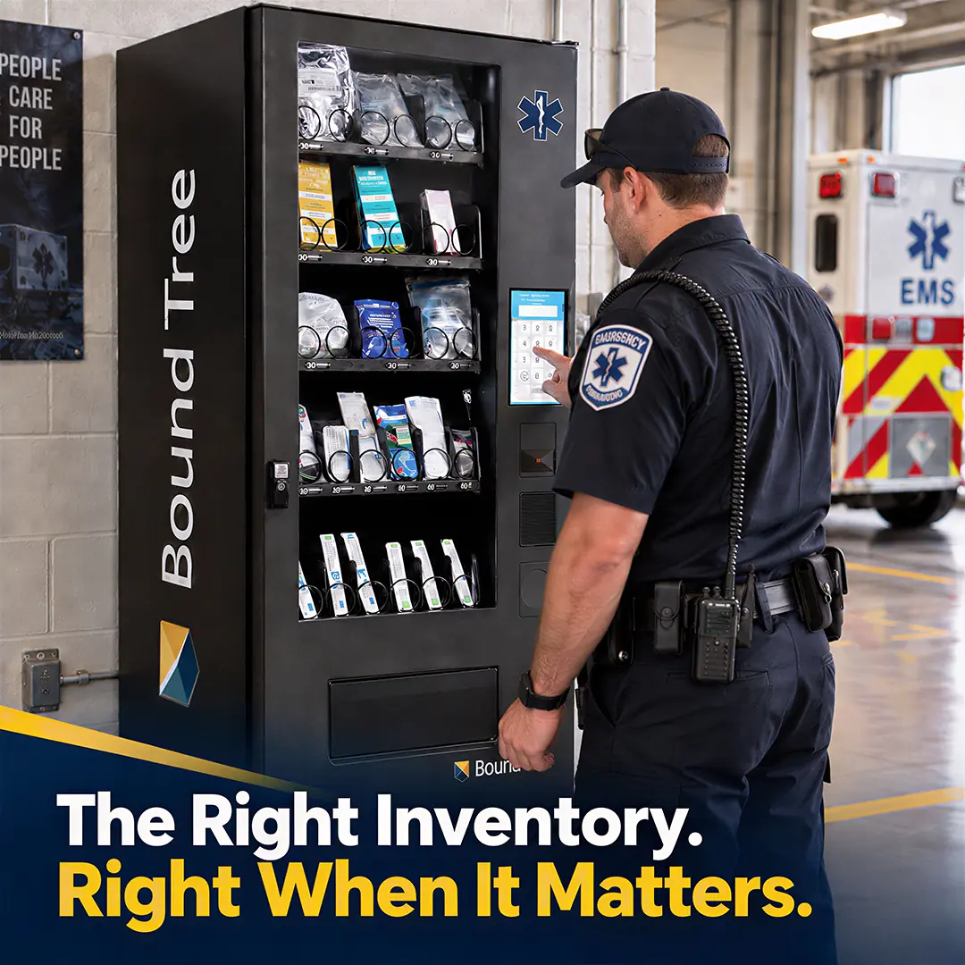 EMS professional accessing critical supplies from a UCapIt Compact vending machine