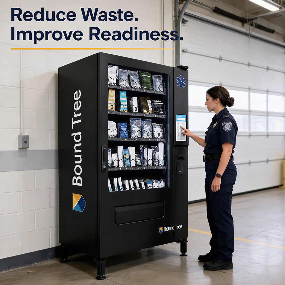 EMS professional accessing supplies from a UCapIt refrigerated vending machine